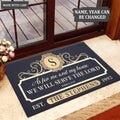 Personalized Gold Navy Family Home Serve The Lord Doormat