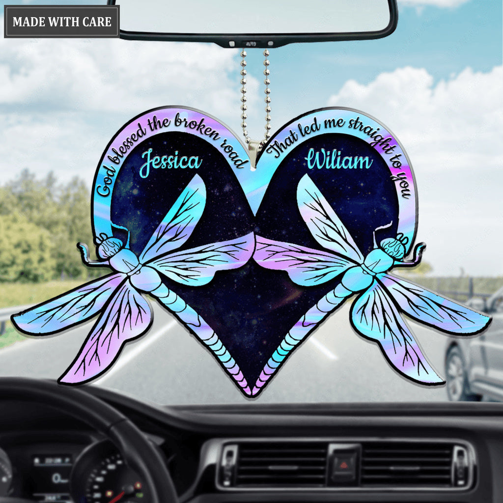 Dragonfly Couple Heart God Blessed Personalized Ornament