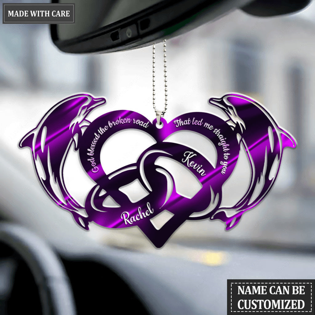 Purple Dolphin And Couple Rings God Blessed Personalized Ornament