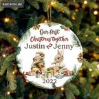 Bunny And Otter Couple Pine Floral Our First Christmas Together Personalized Ornament