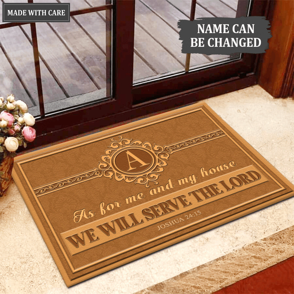 Classic Monogram Serve The Lord Personalized Family Doormat
