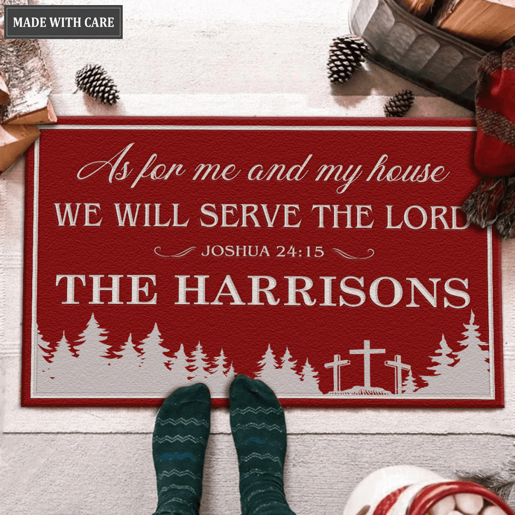 Christmas Pine Cross As For Me And My House Personalized Doormat