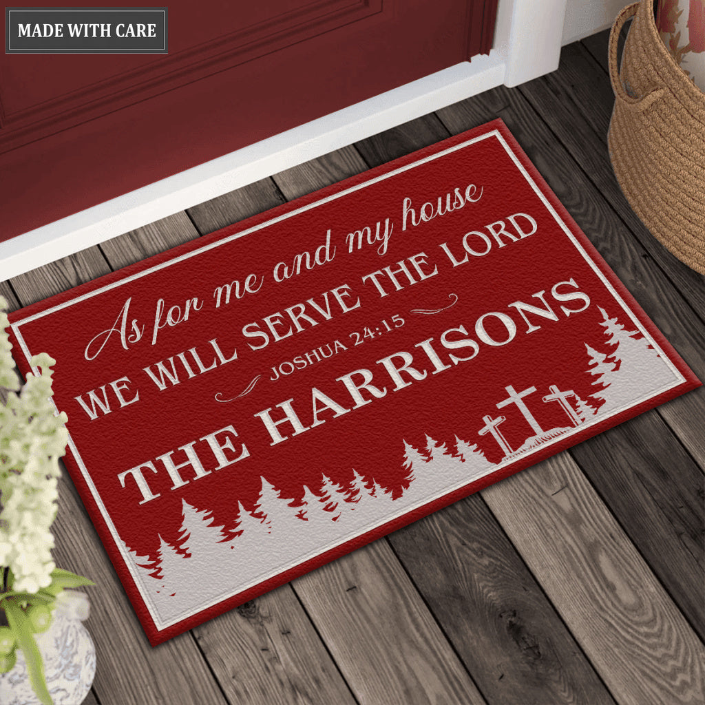 Christmas Pine Cross As For Me And My House Personalized Doormat