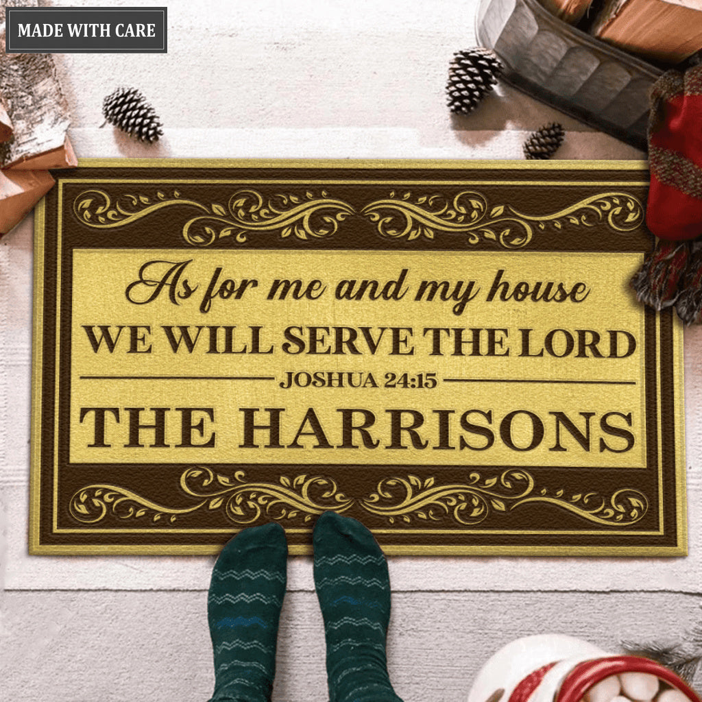 Vintage Golden Floral As For Me And My House Personalized Doormat