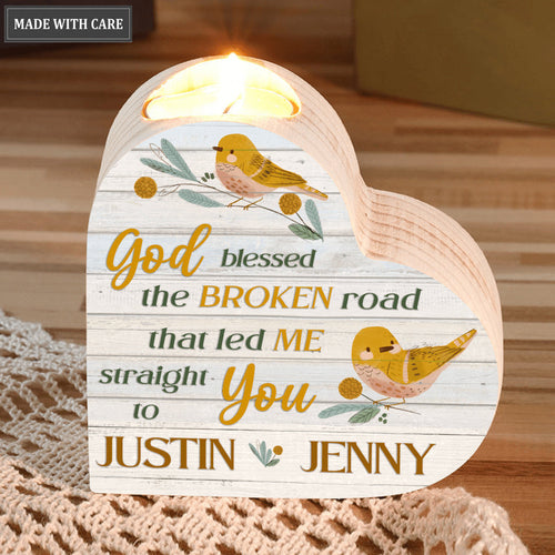 Bird Couple On Branch God Blessed Personalized Candle Holder