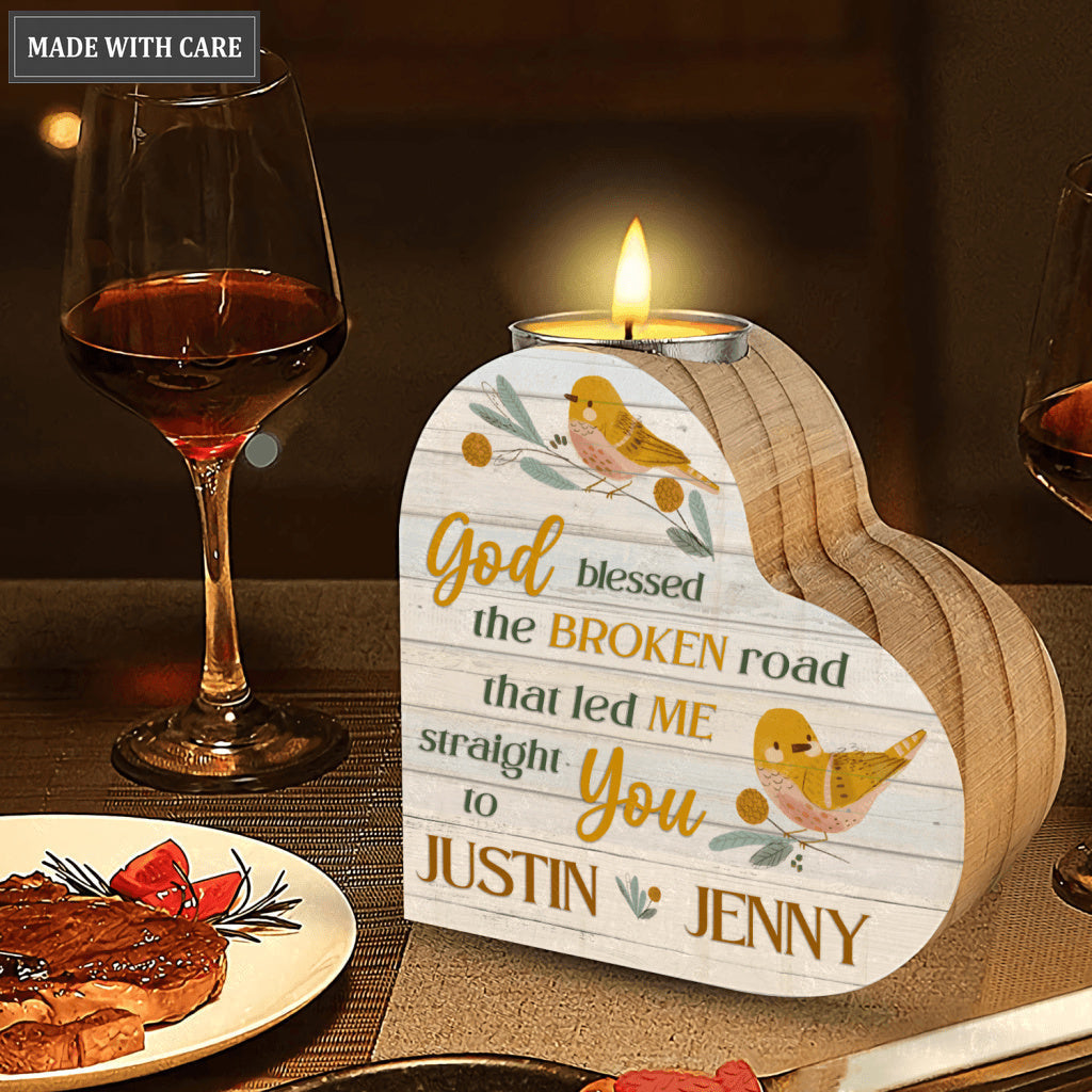 Bird Couple On Branch God Blessed Personalized Candle Holder