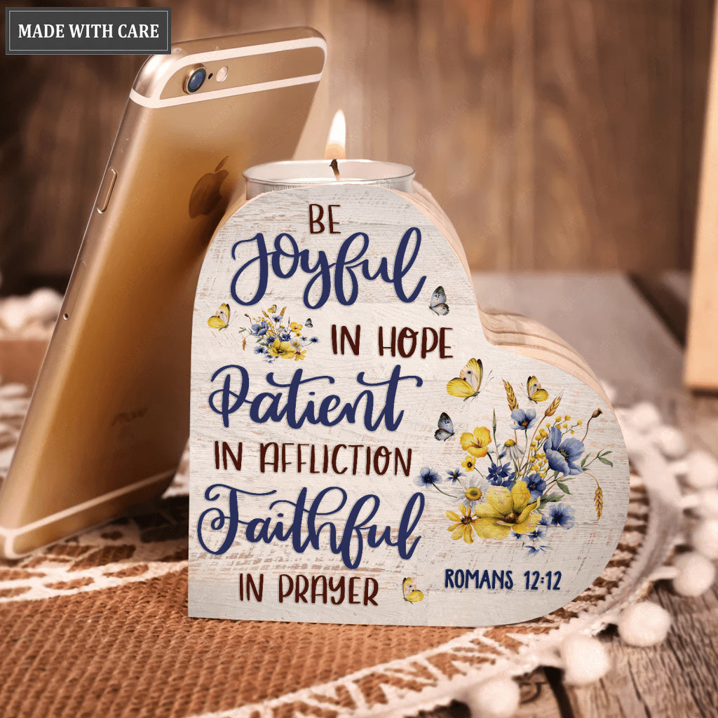 Blue Yellow Flower Butterfly Be Joyful In Hope Candle Holder