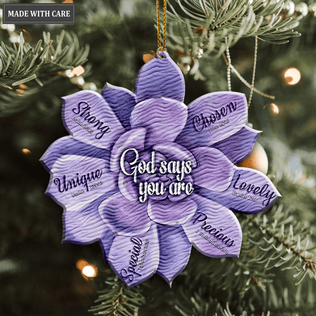 Purple Succulent God Says You Are Jesus Christian Lover Wood Engraved Ornaments