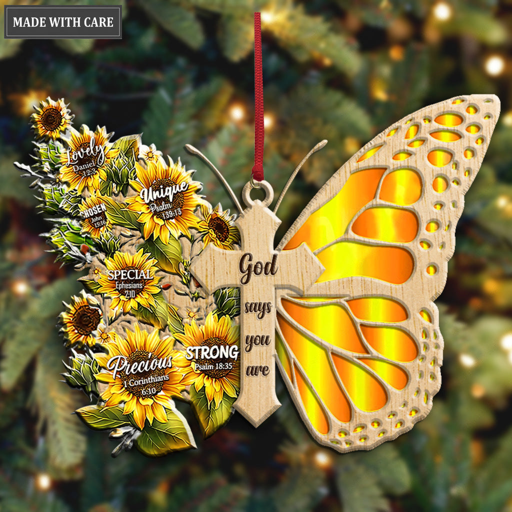 Sunflower Butterfly God Says You Are Jesus Christian Lover Wood Engraved Ornaments