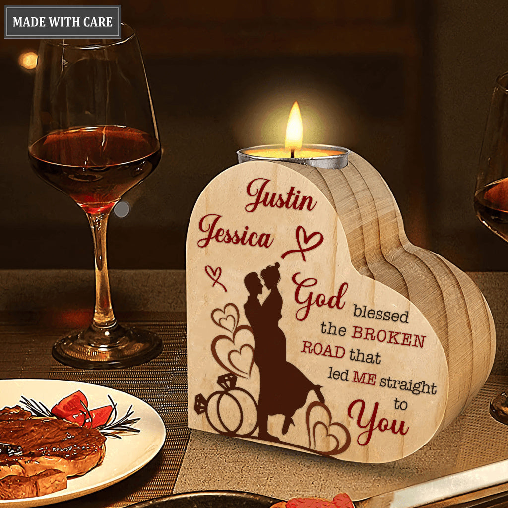 Heart And Rings Bride Groom God Blessed Personalized Candle Holder