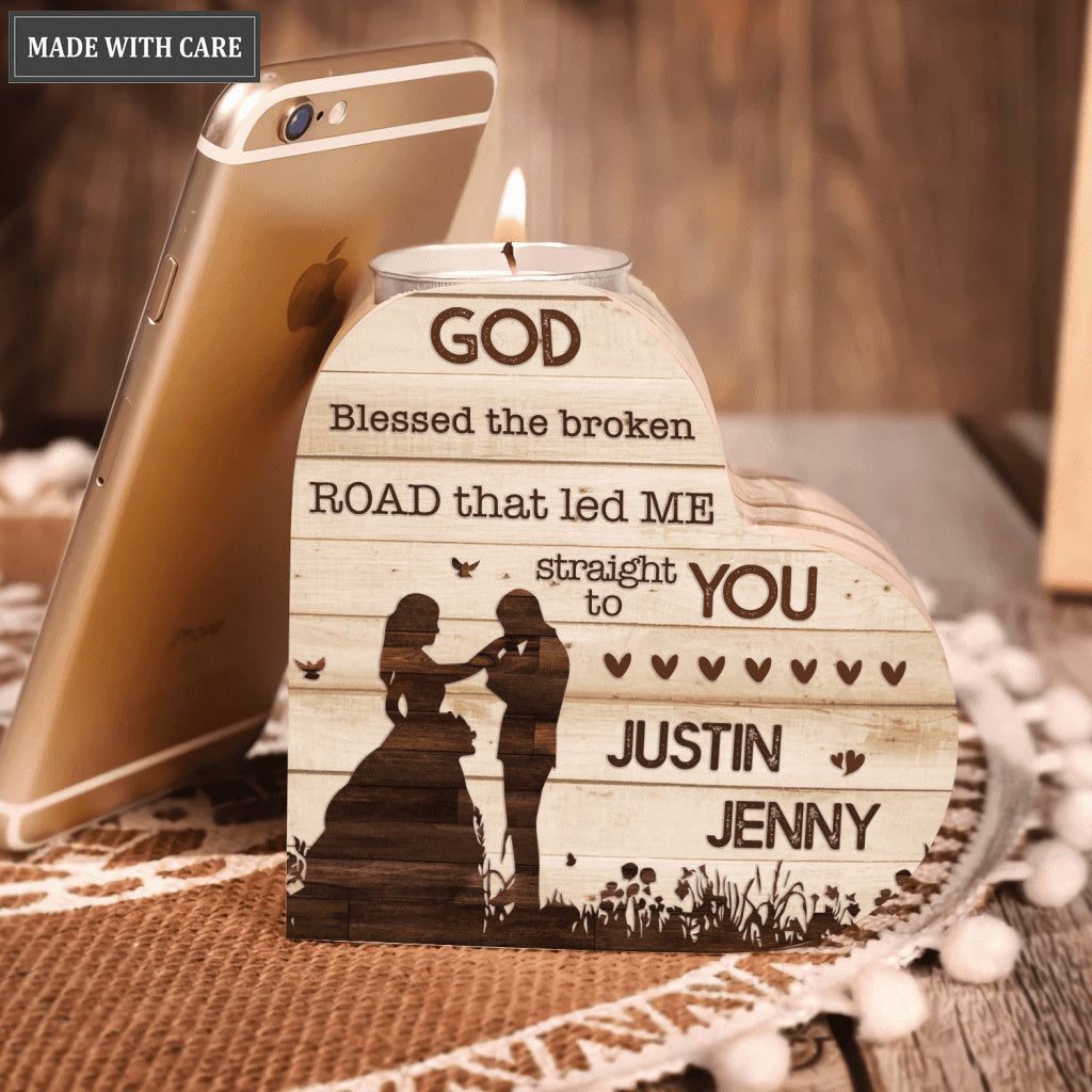 Old Wood Bride And Groom God Blessed Personalized Candle Holder