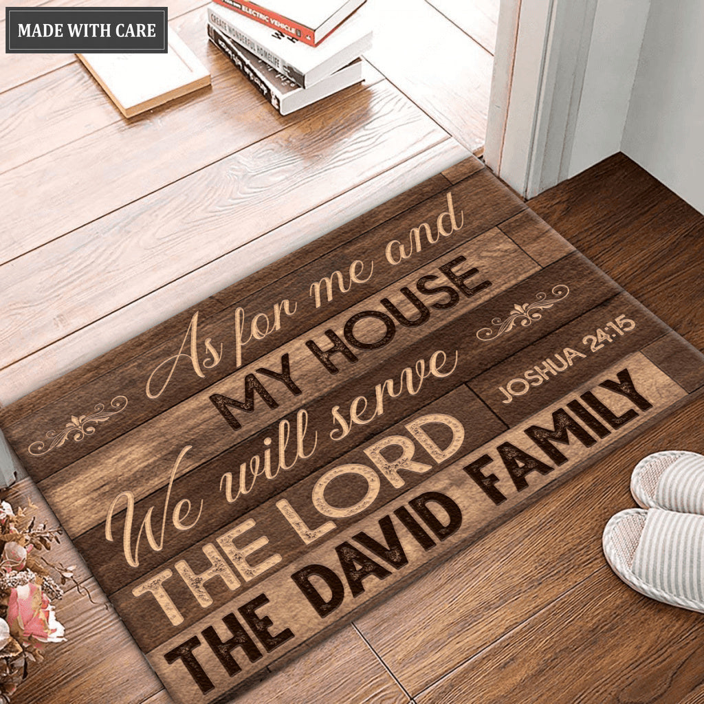 Old Wooden As For Me And My House Collection Family Name Personalized Doormat