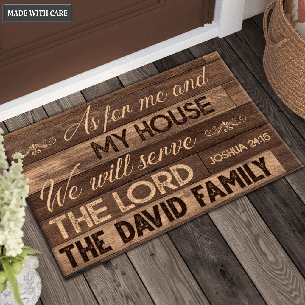 Old Wooden As For Me And My House Collection Family Name Personalized Doormat