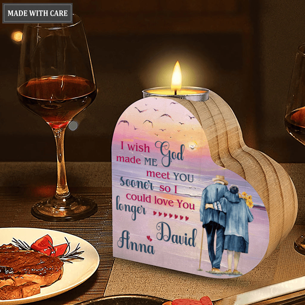 Sunset On Beach Old Couple God Blessed Personalized Candle Holder