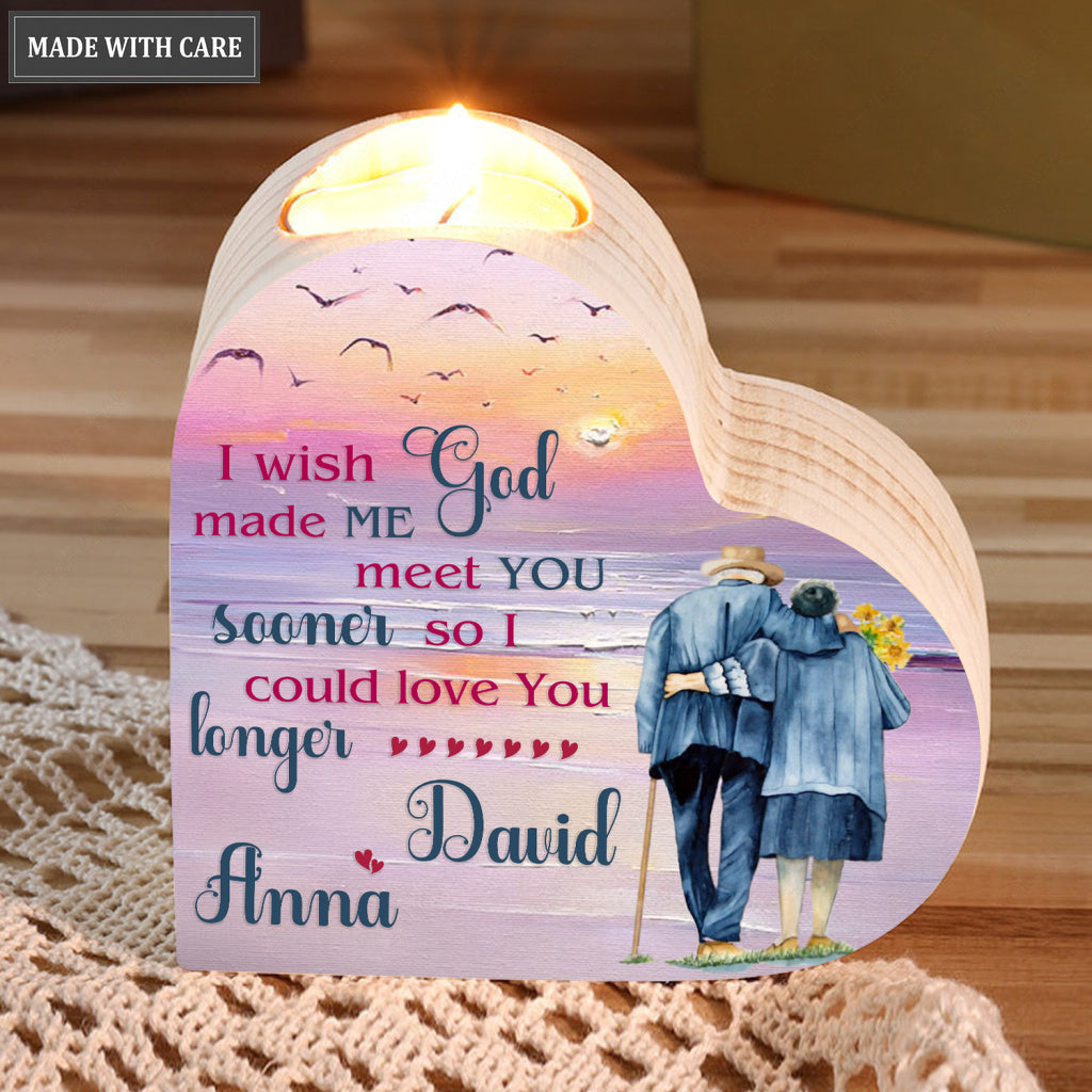 Sunset On Beach Old Couple God Blessed Personalized Candle Holder