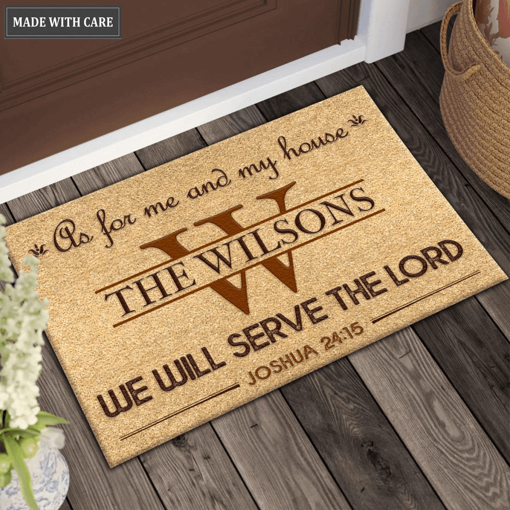 Vintage First Letter And Family Name As For Me And My House Personalized Doormat