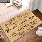 Vintage Leaf Line Art As For Me And My House Collection Family Name Personalized Doormat