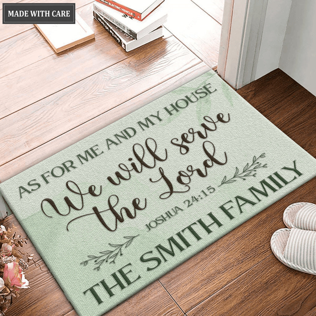 Vintage Light Green As For Me And My House Collection Family Name Personalized Doormat