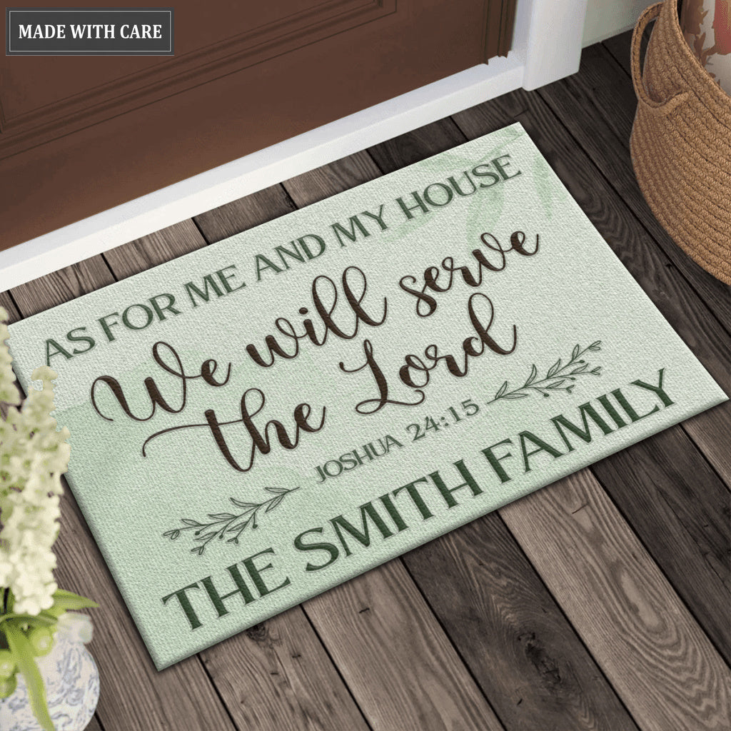 Vintage Light Green As For Me And My House Collection Family Name Personalized Doormat
