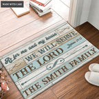 Vintage Old White Blue Wood As For Me And My House Collection Family Name Personalized Doormat