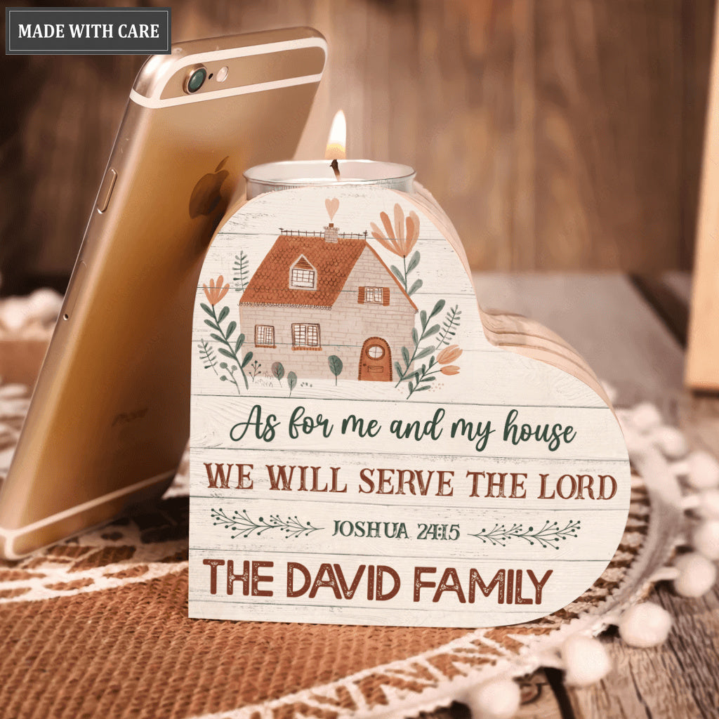 Vintage Wooden Floral House As For Me And My House Personalized Candle Holder