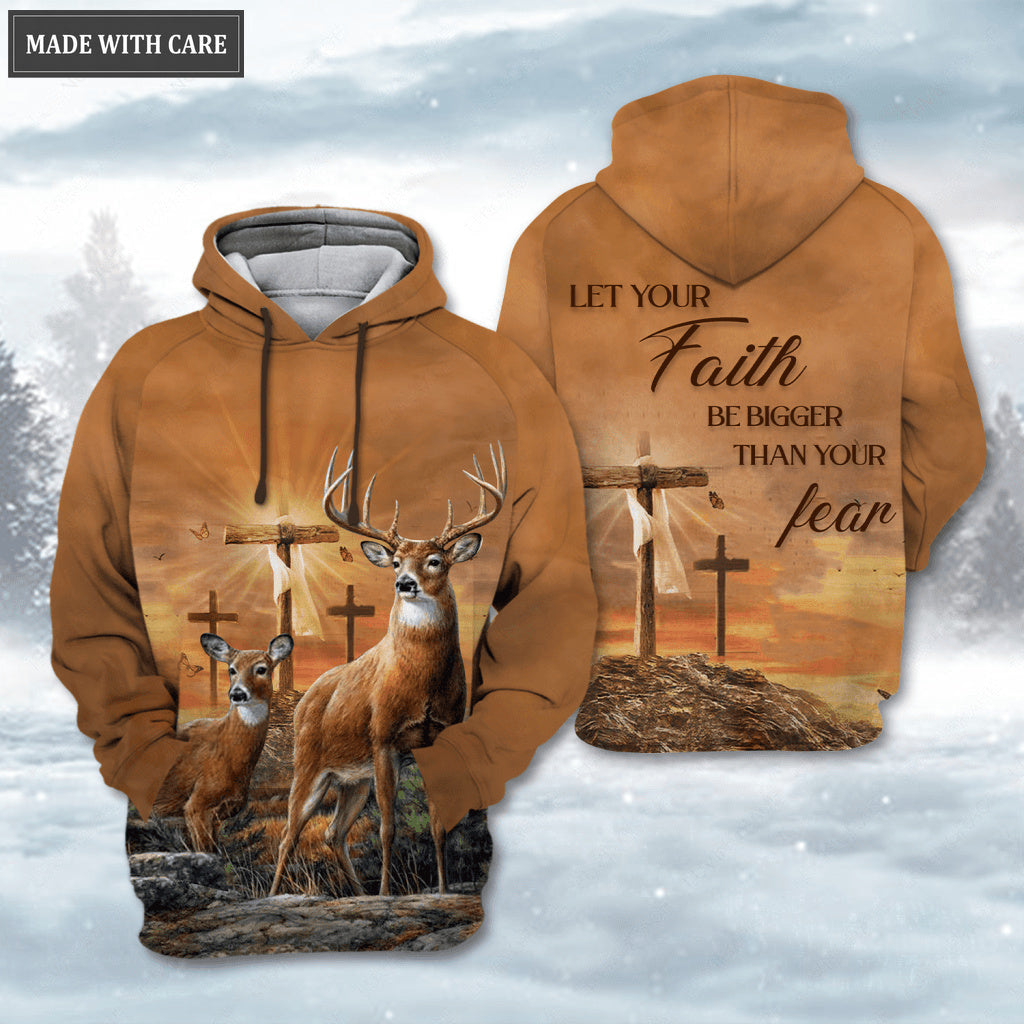 Cross Deer In Forest Let Your Faith Be Bigger Than Your Fear Hoodie