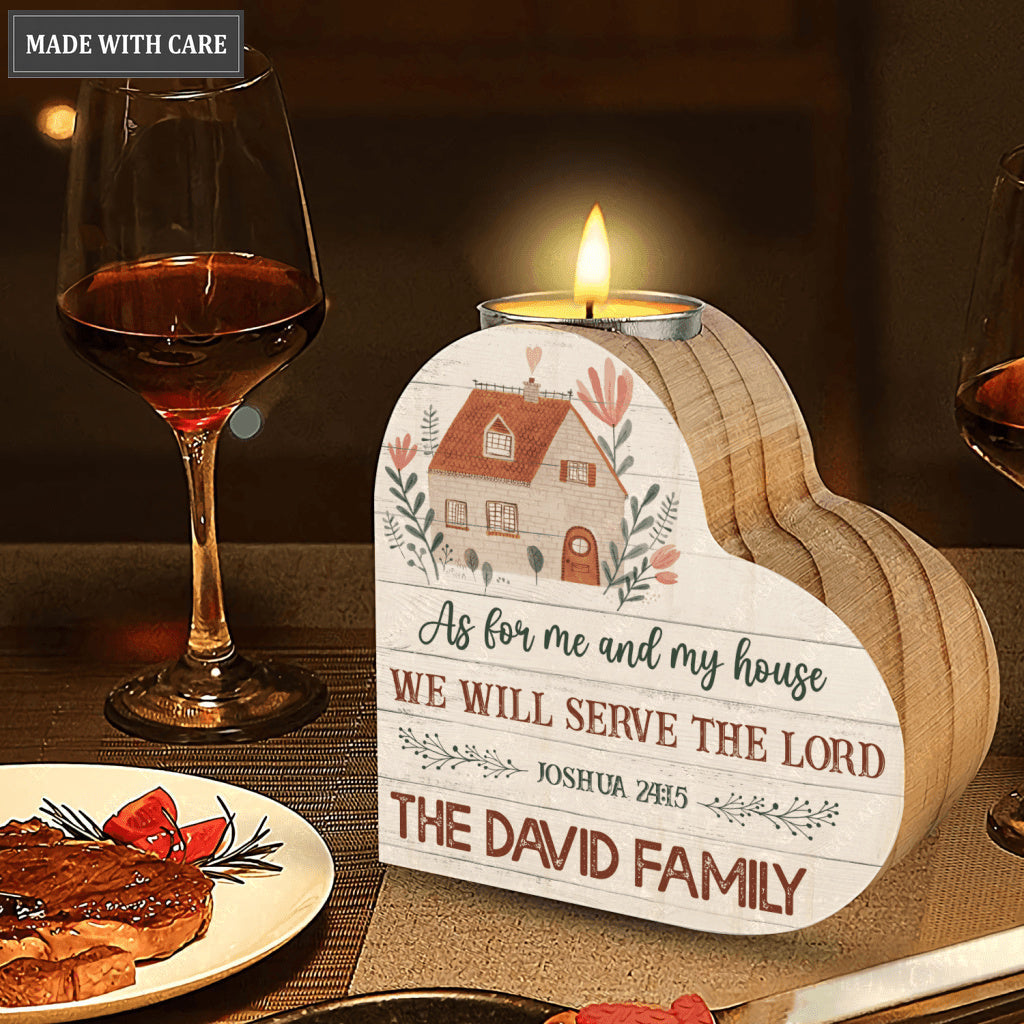 Vintage Wooden Floral House As For Me And My House Personalized Candle Holder