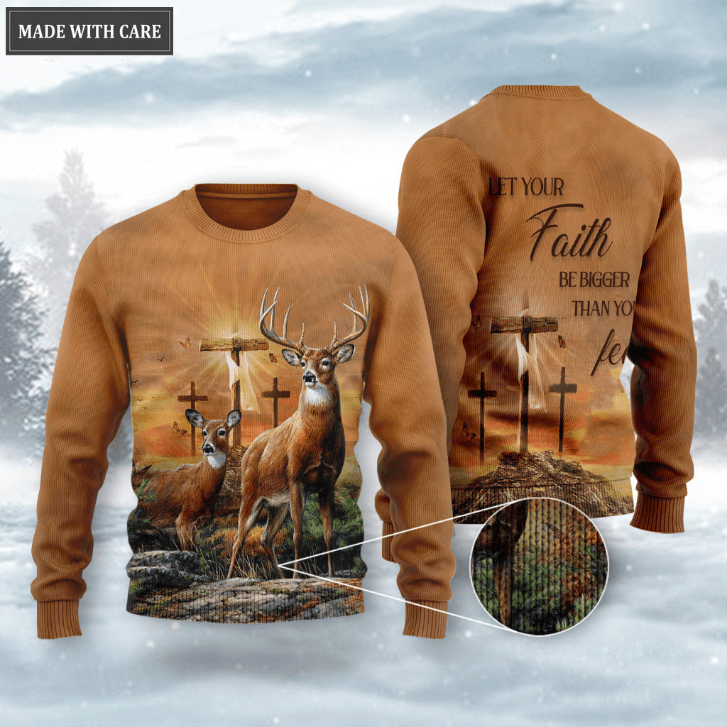 Cross Deer In Forest Let Your Faith Be Bigger Than Your Fear Wool Sweatshirt