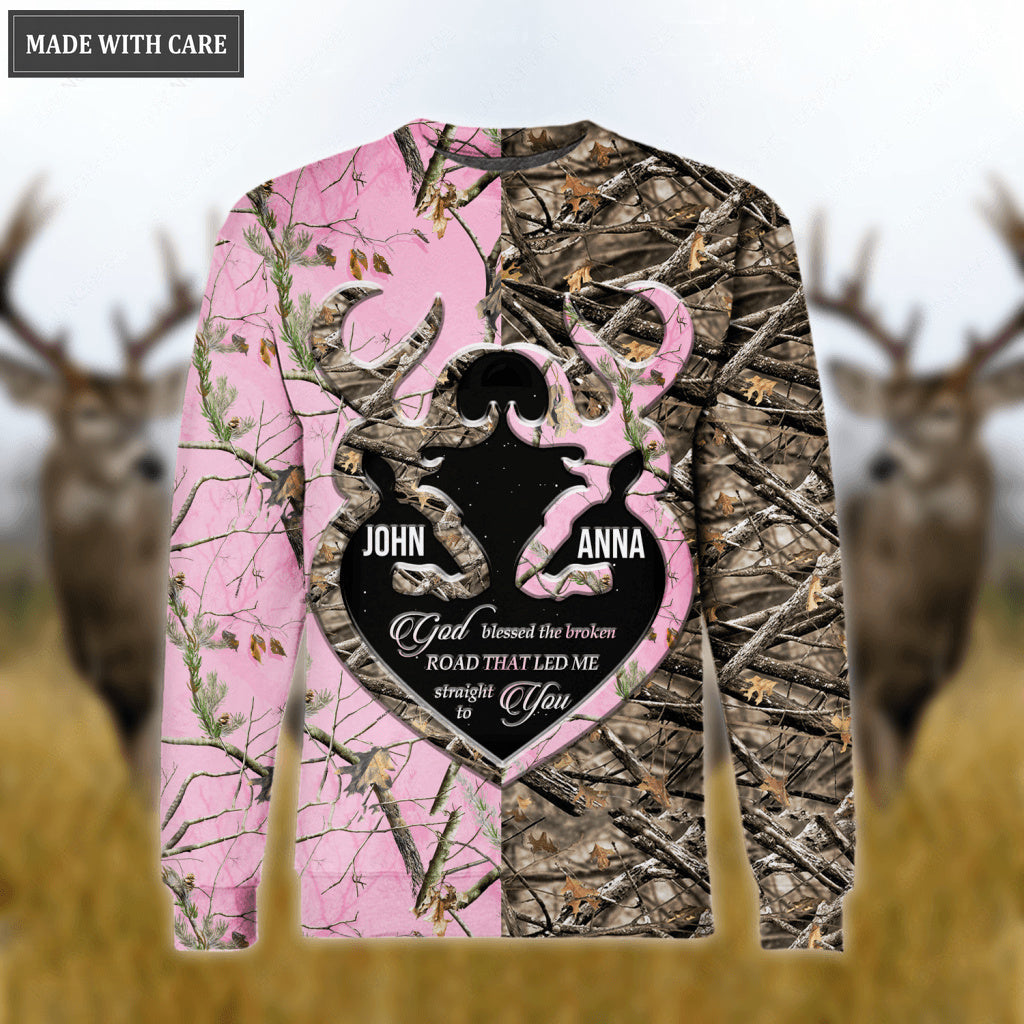 Personalized Buck And Doe Heart God Blessed Zipper Hoodie
