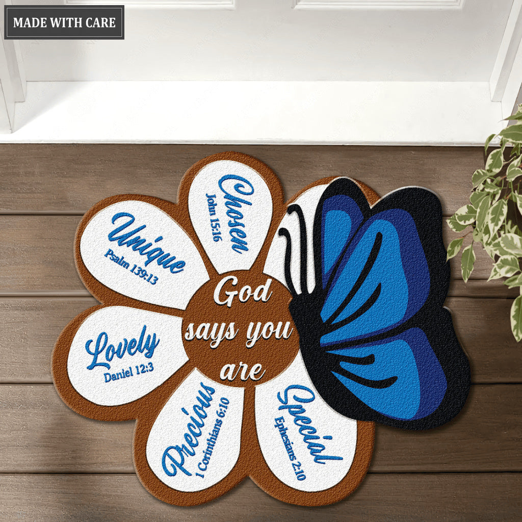 Butterfly And Flower God Says You Are Shaped Doormat