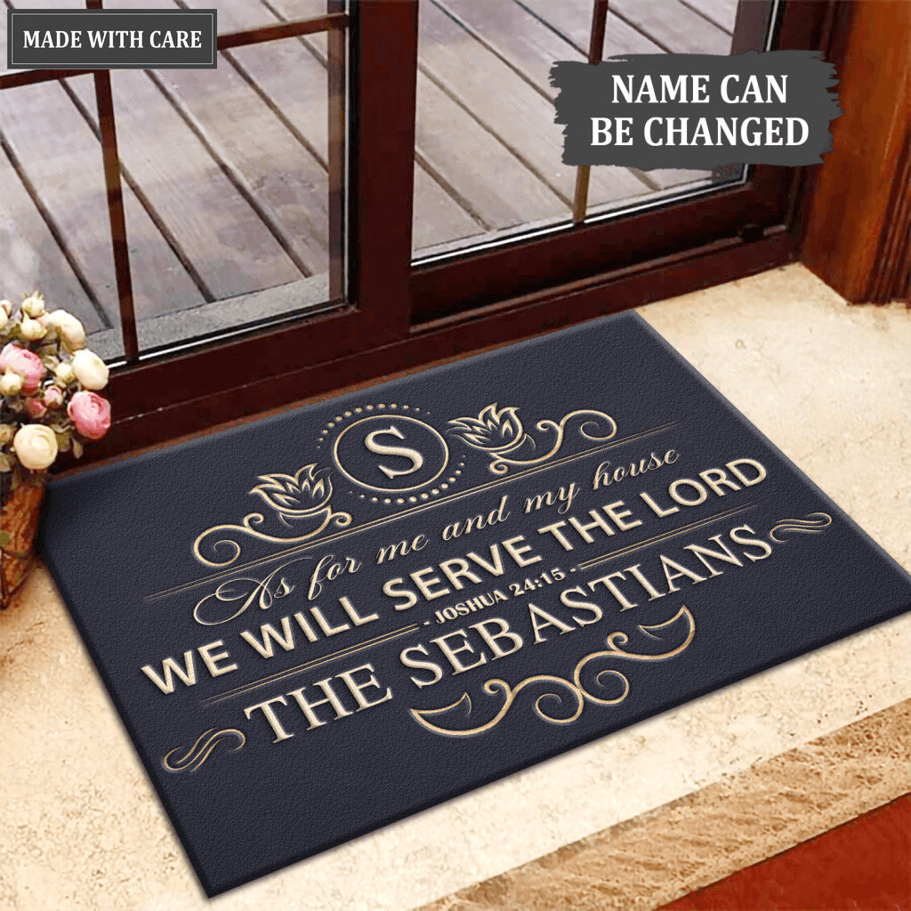 Elegant Line Serve The Lord Personalized Doormat