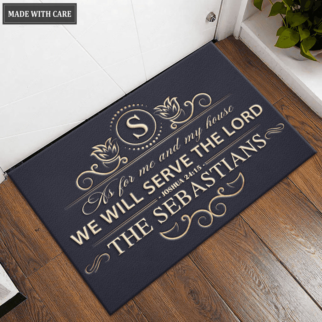 Elegant Line Serve The Lord Personalized Doormat