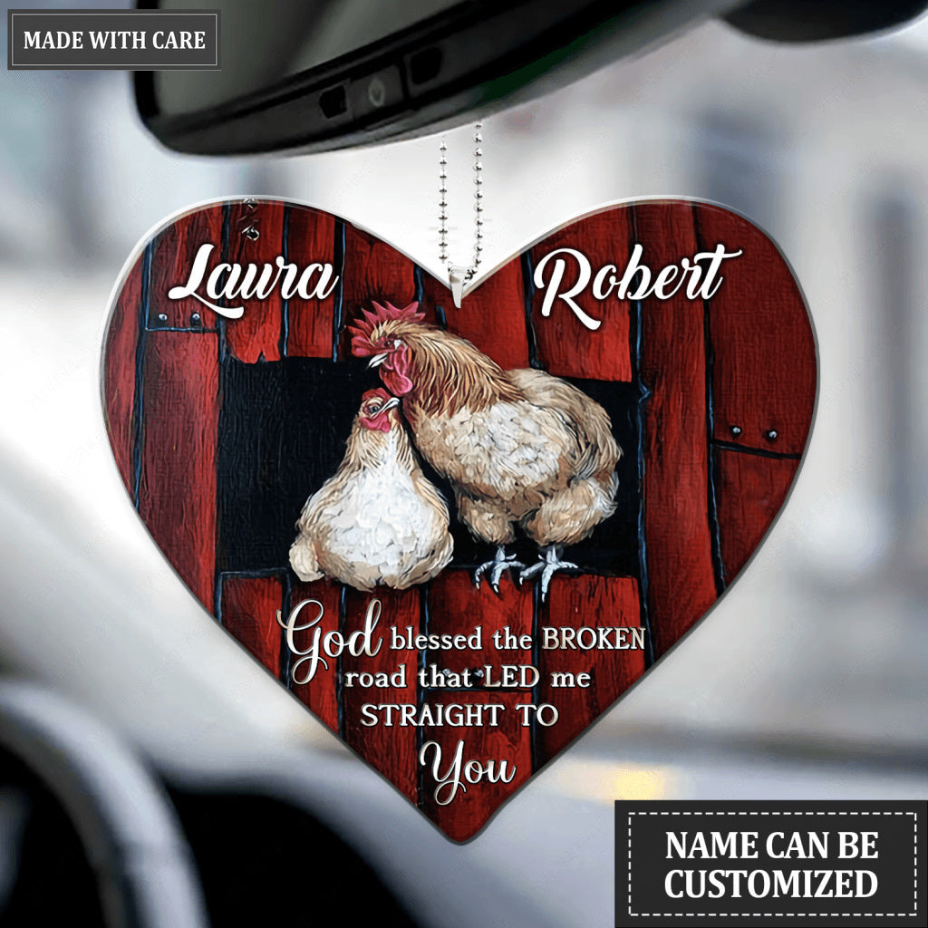 Heart With Chicken Couple God Blessed Personalized Ornament