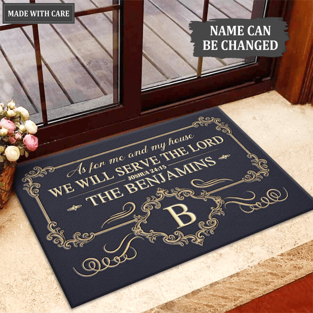 Frame With Decor Elements Vintage Style Serve The Lord Personalized Doormat