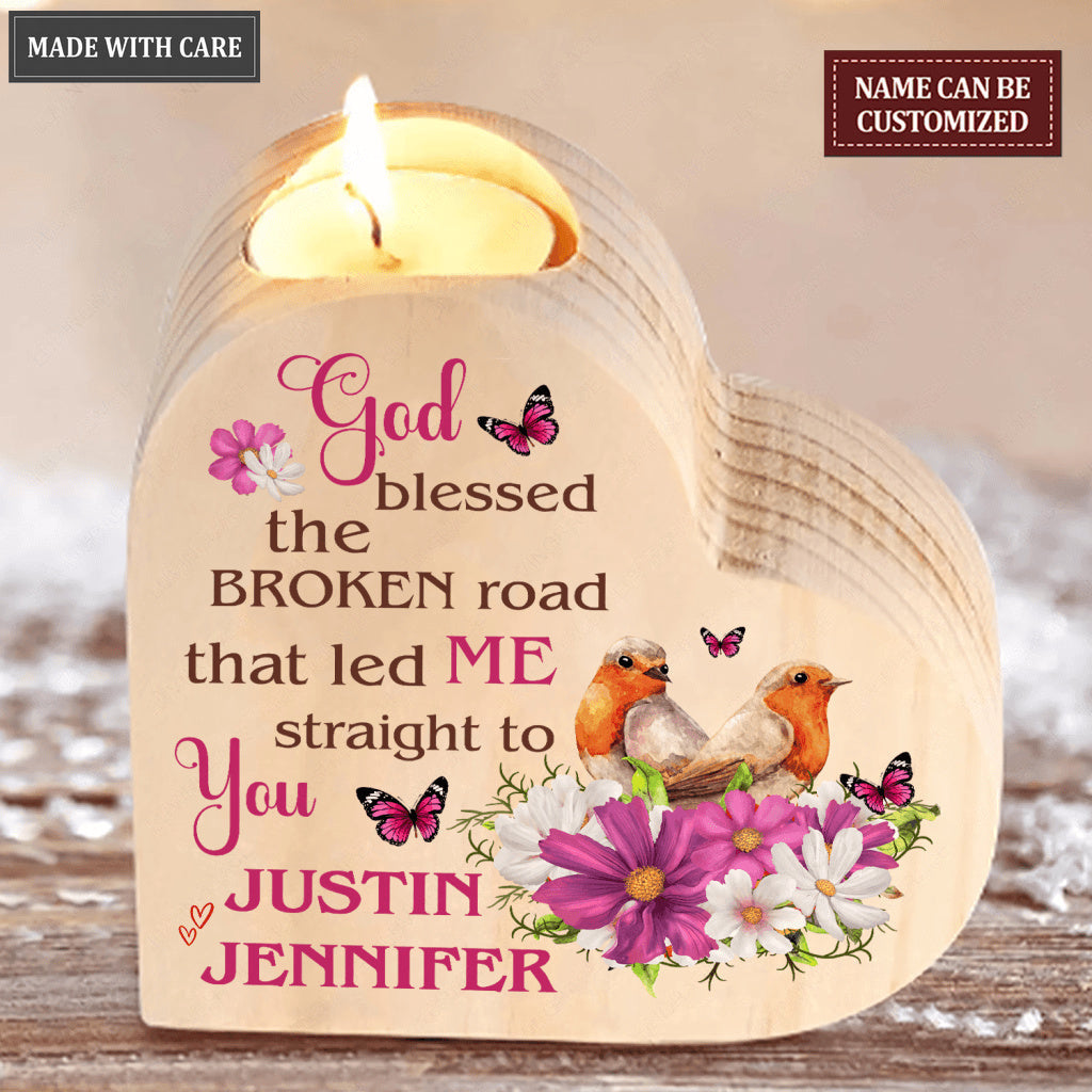 Flower Bird Couple Butterfly God Blessed Personalized Candle Holder