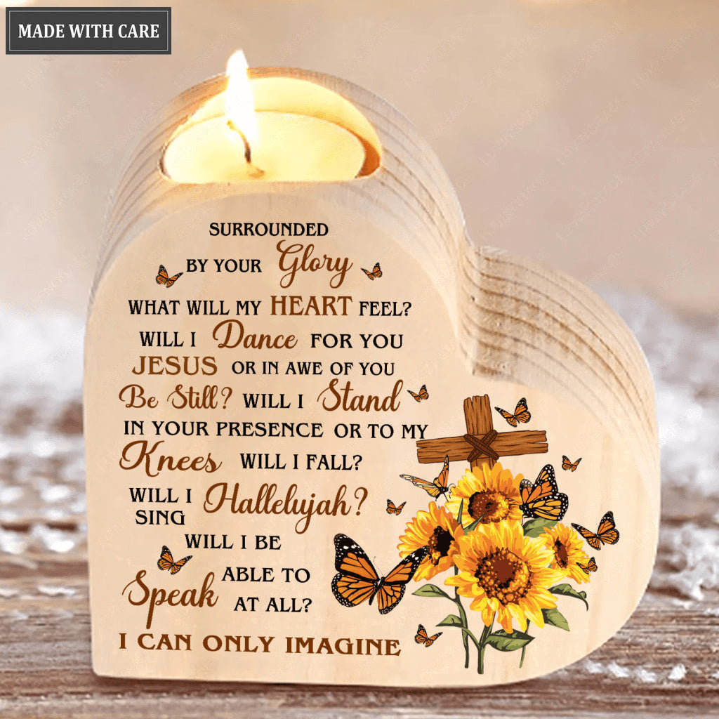 Sunflower Butterfly Cross Surrounded By Your Glory Candle Holder