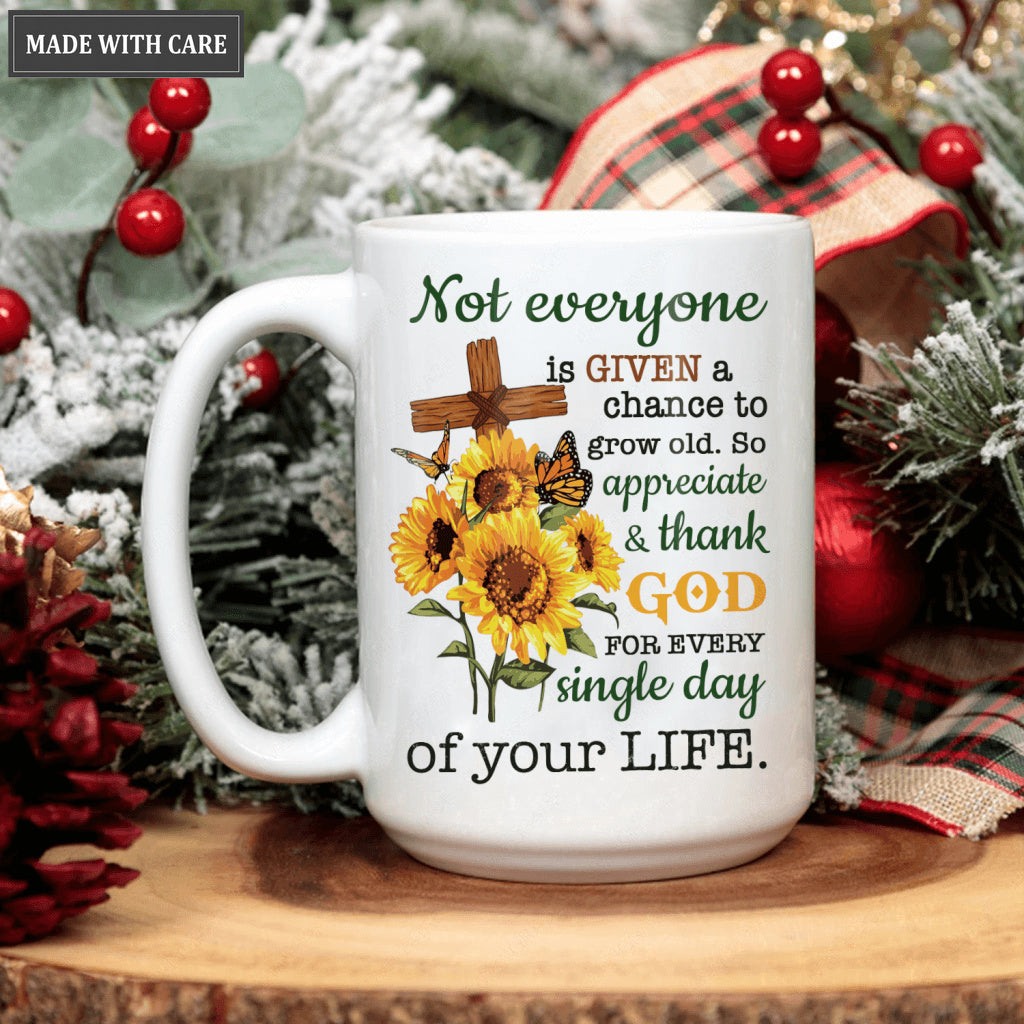 Sunflower Cross Butterfly Thank God Every Day Mug