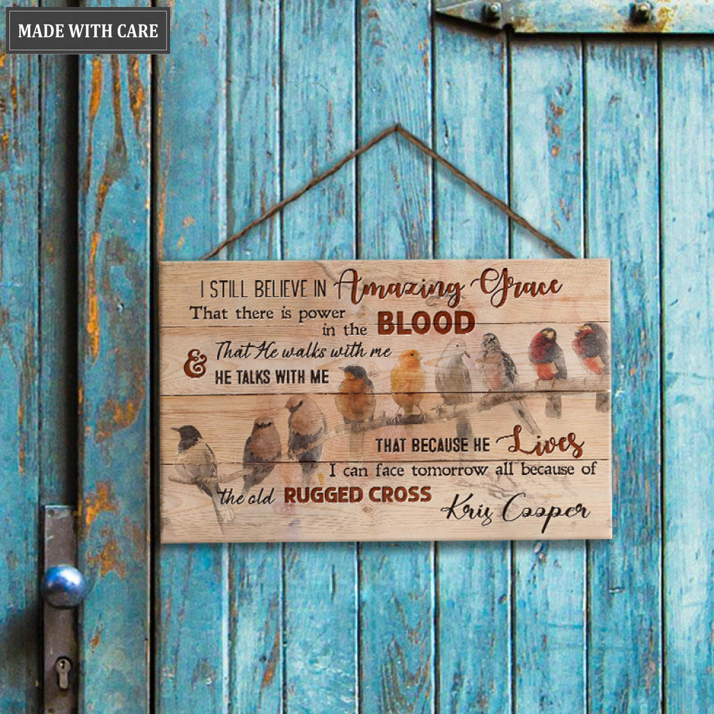 Personalized Birds On Branch Amazing Grace Wood Rectangle Sign