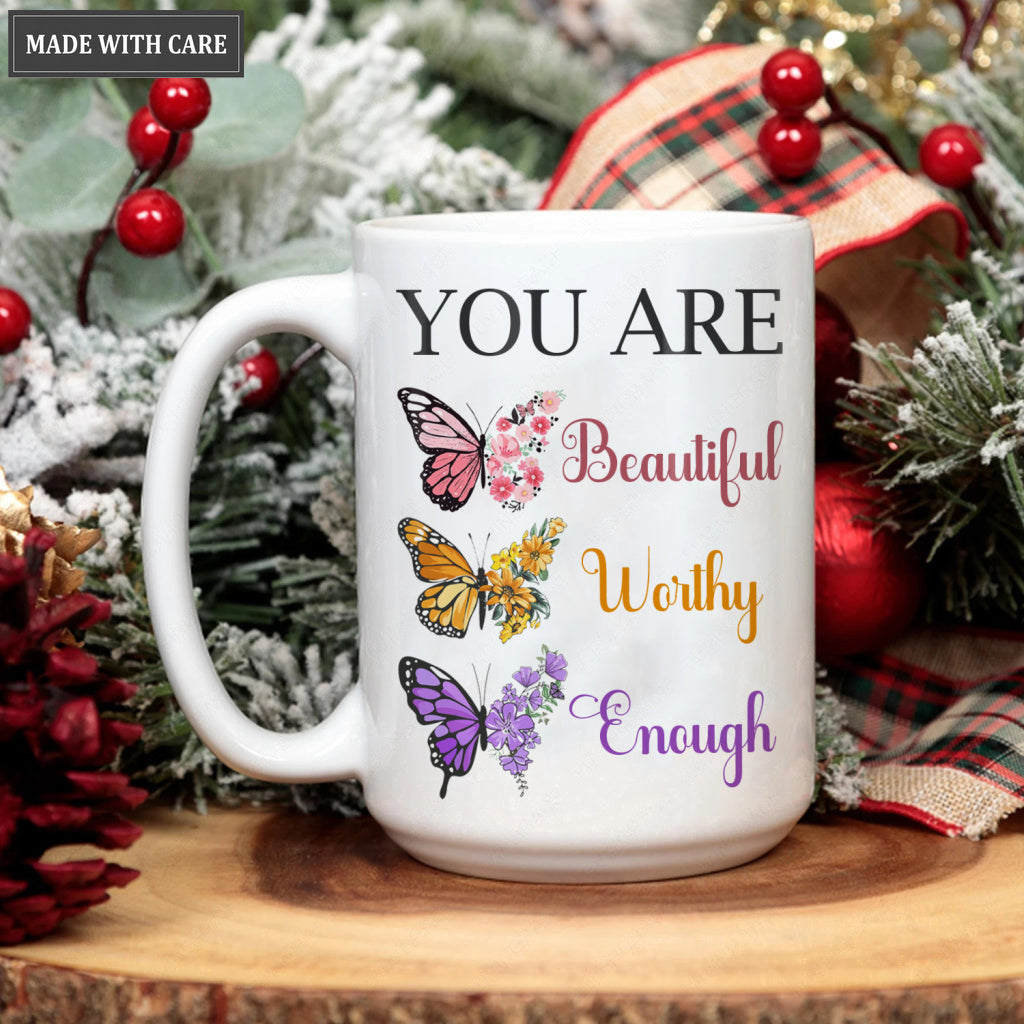 Vintage Butterfly You Are Beautiful Worthy Enough Mug