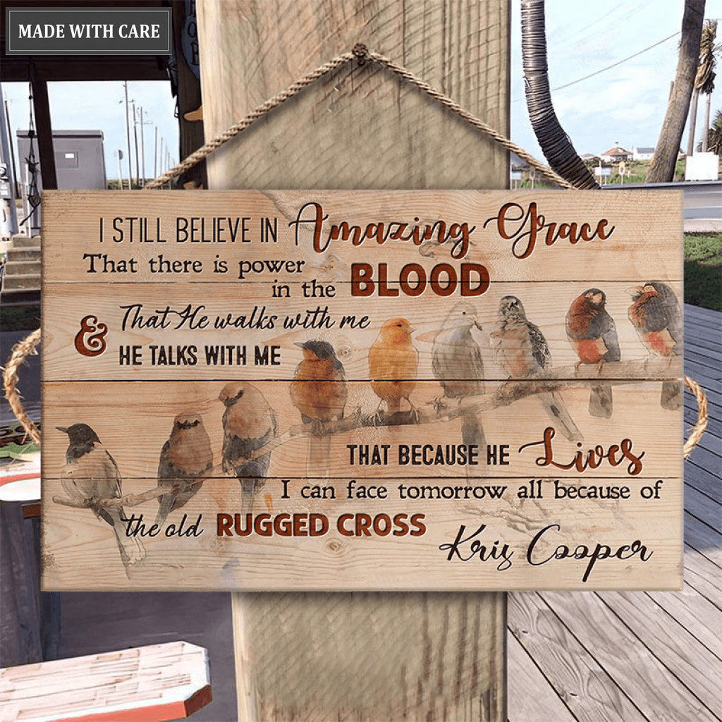 Personalized Birds On Branch Amazing Grace Wood Rectangle Sign