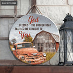 Personalized Broken Road Old Truck And Barn Wood Circle Sign