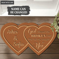 Couple Hearts God Blessed Personalized Shaped Luxurious Doormat