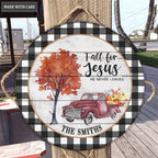 Personalized Checkered Truck Jesus Wood Circle Sign