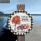 Personalized Checkered Truck Jesus Wood Circle Sign