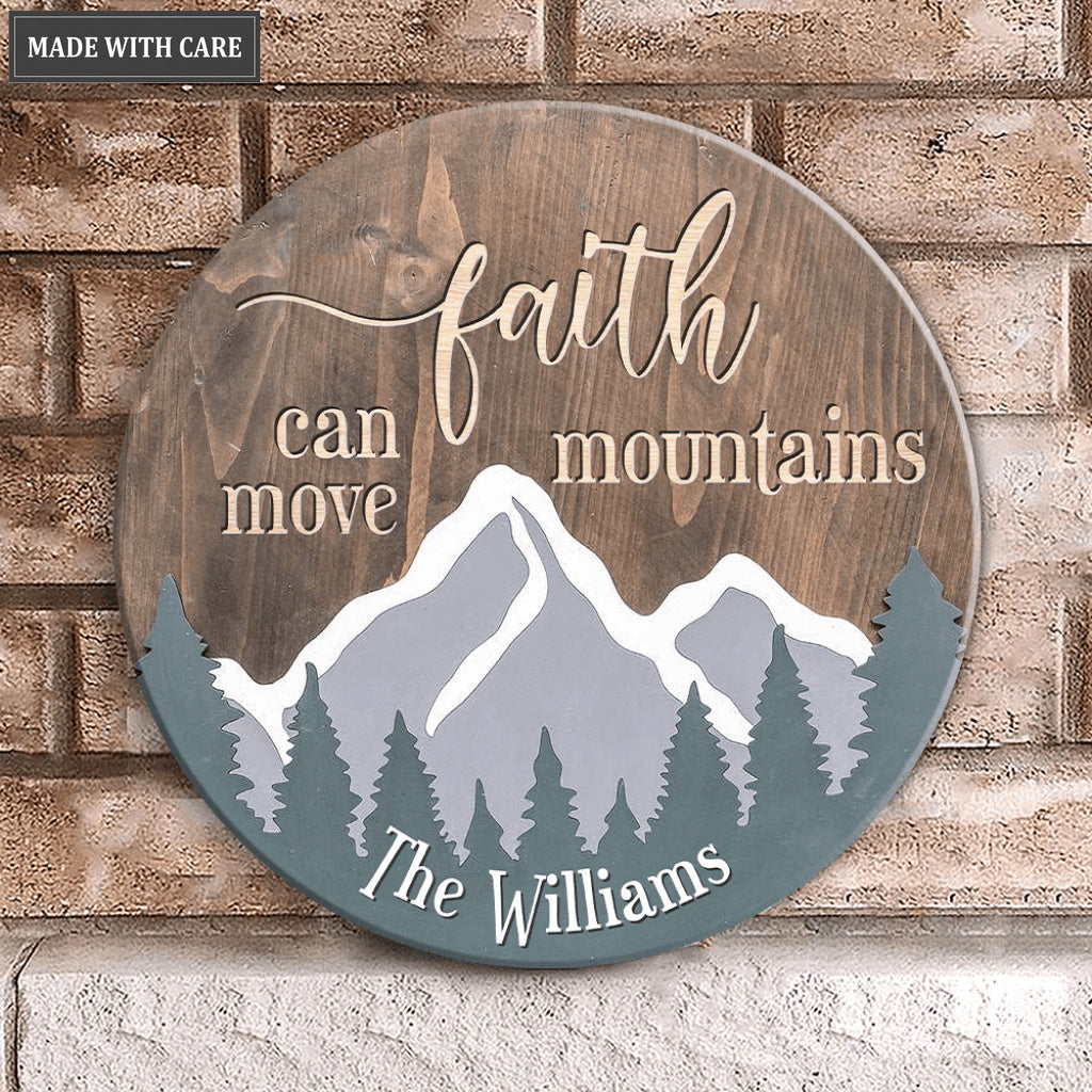 Personalized Faith Move Mountains Wood Circle Sign