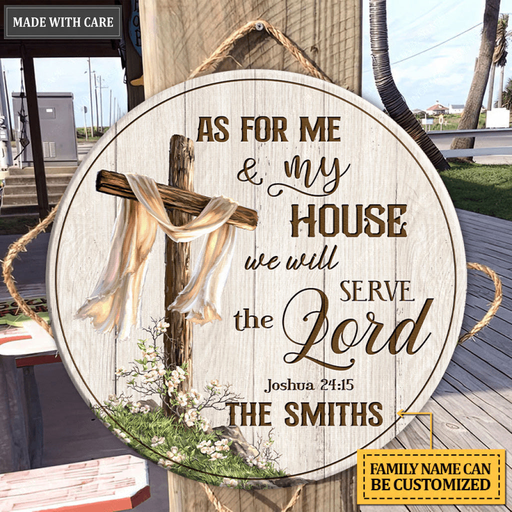 Personalized Rugged Cross Serve The Lord Circle Sign