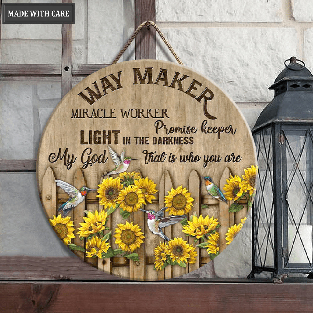 Sunflower Fence Way Maker Wood Circle Sign