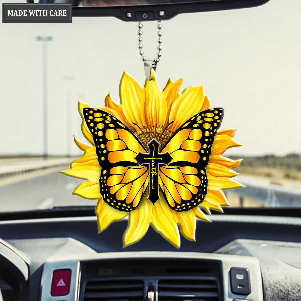 Butterfly On A Sunflower Ornament