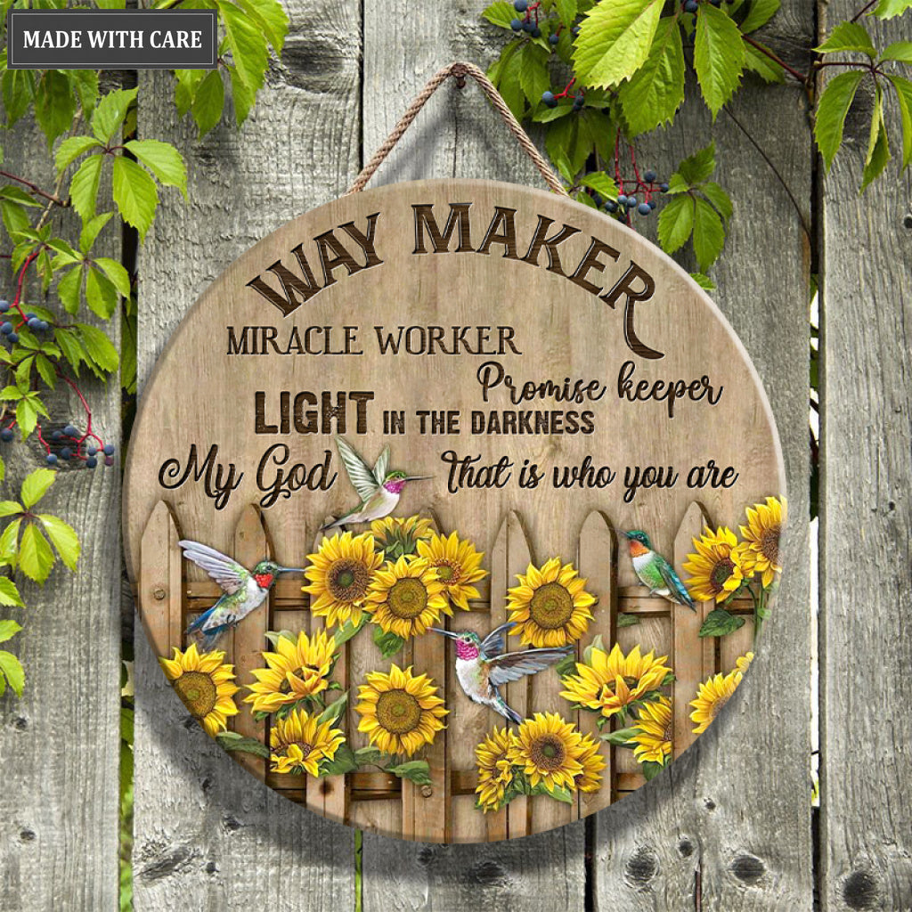 Sunflower Fence Way Maker Wood Circle Sign