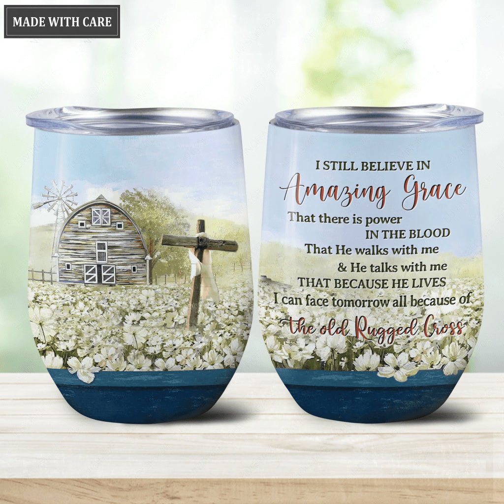 Vintage Field The Old Rugged Cross Wine Tumbler